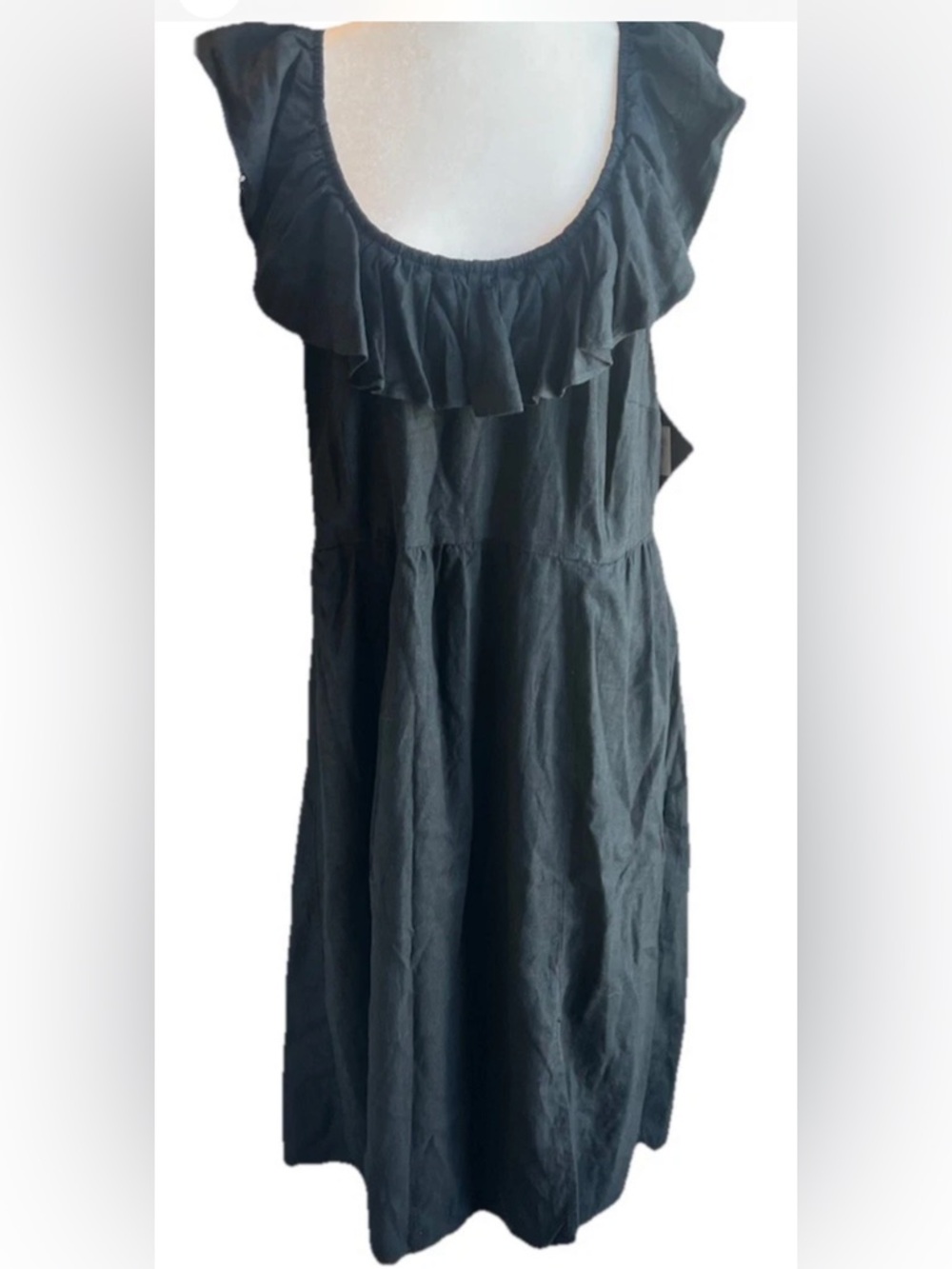 NEW AVA & VIV Black Linen Blend Ruffle Scoop Neck Midi Sundress Size 1X